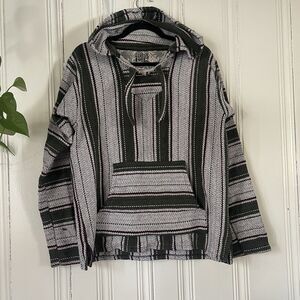Original Senor Lopez Men Gray Green Red Baja Poncho Handcrafted Hoodie Size XL